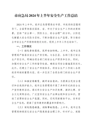 市应急局2024年上半年安全生产工作总结