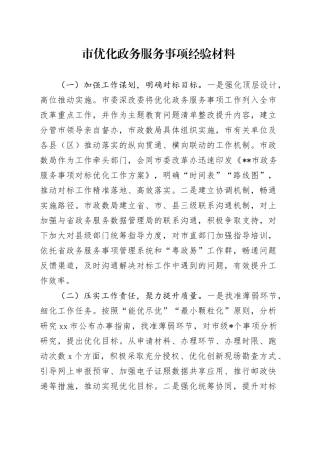 市优化政务服务事项经验材料