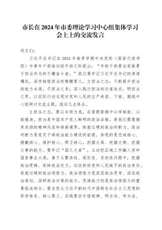 市长在2024年市委理论学习中心组集体学习会上上的交流发言