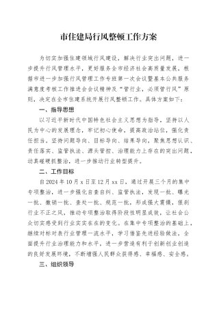 市住建局行风整顿工作方案