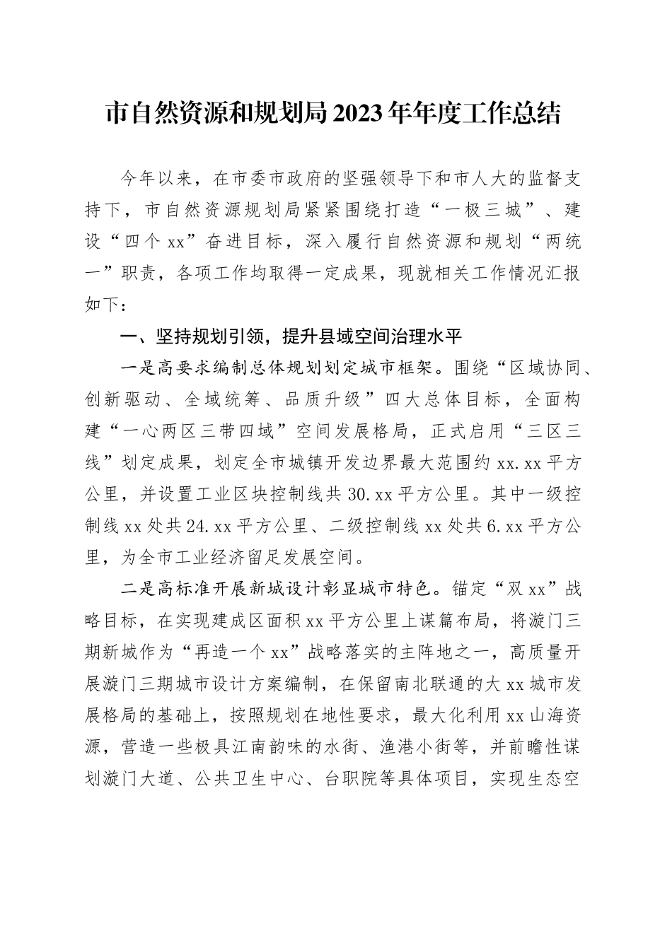 市自然资源和规划局 2023年年度工作总结（20240129）_第1页