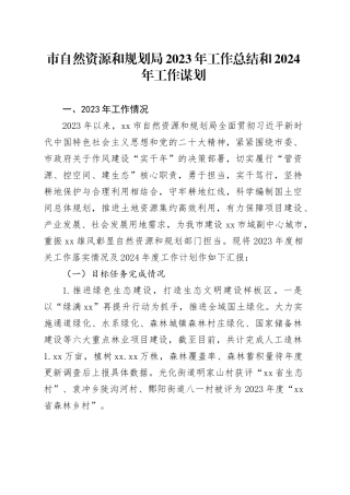 市自然资源和规划局2023年工作总结和2024年工作谋划（20240119）