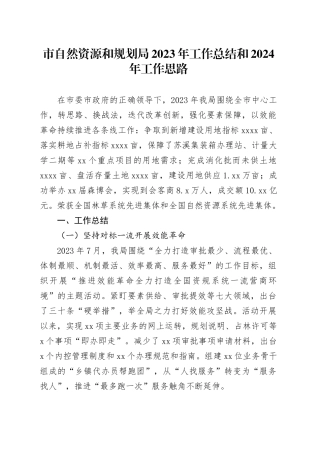 市自然资源和规划局2023年工作总结和2024年工作思路（20240130）