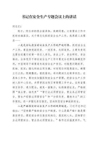 书记在安全生产专题会议上的讲话