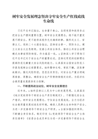 树牢安全发展理念坚决守牢安全生产红线底线生命线