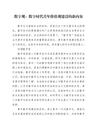 数字观：数字时代青年价值观建设的新内容