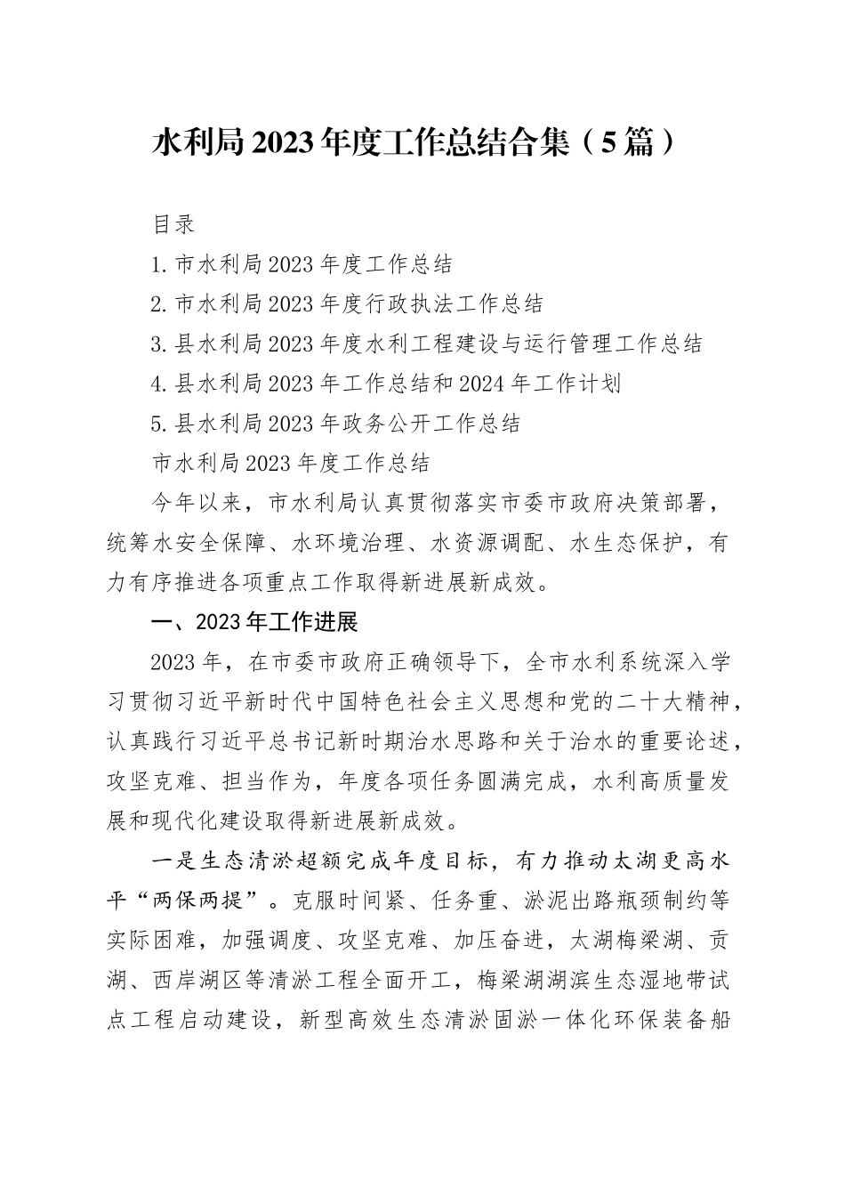 水利局2023年度工作总结合集（5篇）_第1页