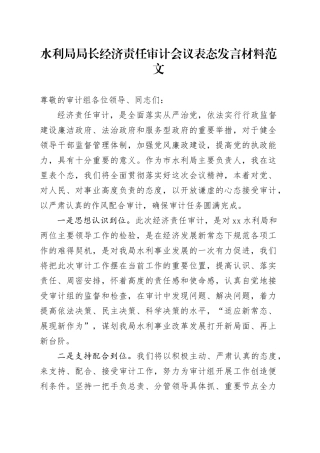 水利局局长经济责任审计会议表态发言材料20240129