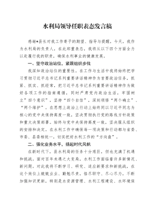 水利局领导任职表态发言稿