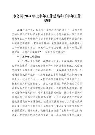 水务局2024年上半年工作总结和下半年工作安排
