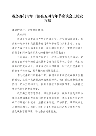 税务部门青年干部在五四青年节座谈会上的发言稿