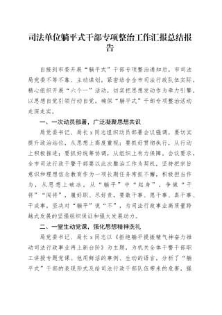司法单位躺平式干部专项整治工作汇报总结报告