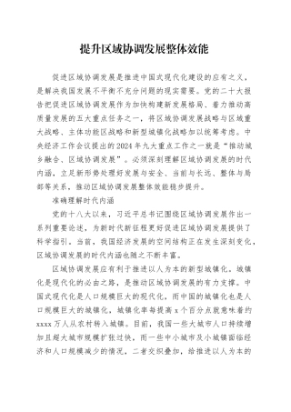 提升区域协调发展整体效能