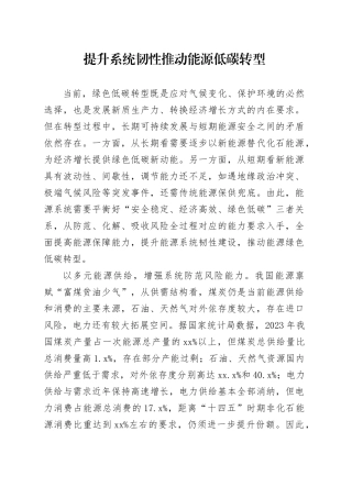 提升系统韧性推动能源低碳转型