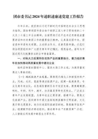 团市委书记2024年述职述廉述党建工作报告