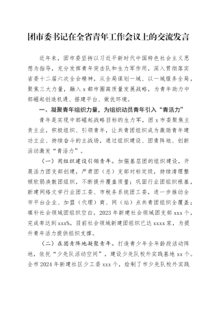 团市委书记在全省青年工作会议上的交流发言