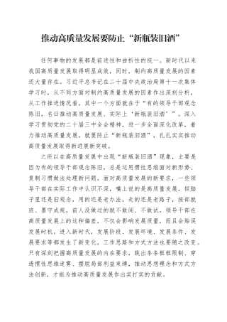 推动高质量发展要防止“新瓶装旧酒”