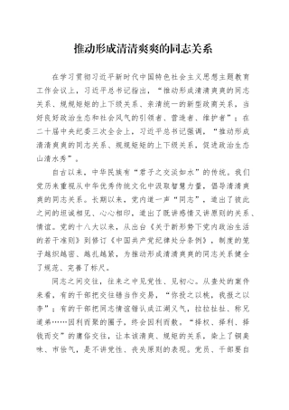 推动形成清清爽爽的同志关系
