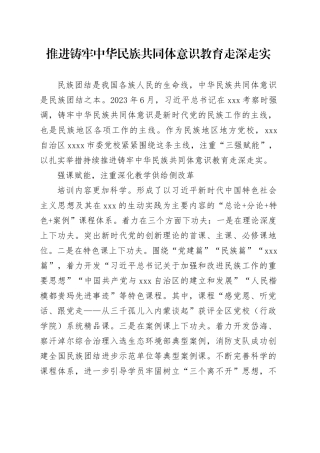 推进铸牢中华民族共同体意识教育走深走实