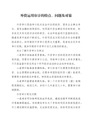 外资运用审计的特点、问题及对策
