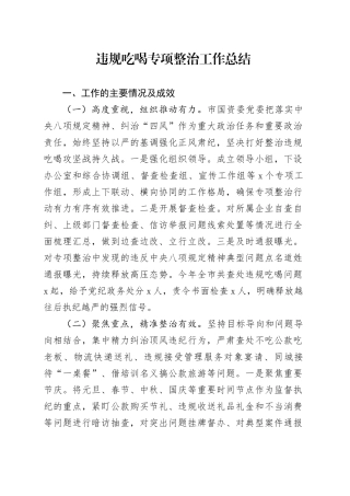 违规吃喝专项整治工作总结