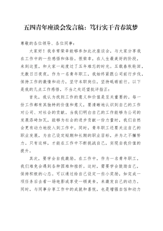 五四青年座谈会发言稿：笃行实干青春筑梦