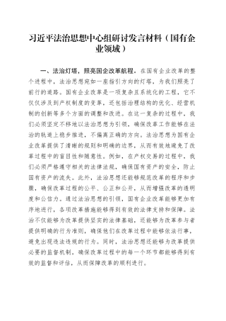 习近平法治思想中心组研讨发言材料（国有企业领域）