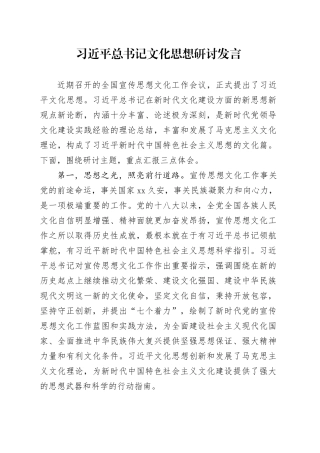 习近平总书记文化思想研讨发言