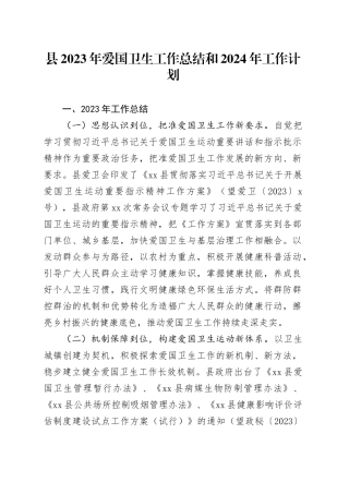县2023年爱国卫生工作总结和2024年工作计划（20240129）