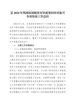 县2024年巩固拓展脱贫攻坚成果同乡村振兴有效衔接工作总结