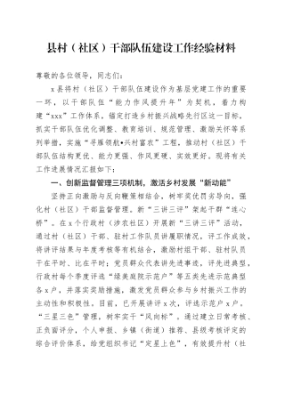 县村社区干部队伍建设工作经验材料总结汇报报告20240911
