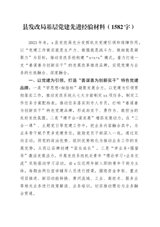 县发改局基层党建先进经验材料（1582字）