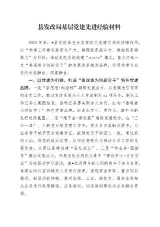 县发改局基层党建先进经验材料