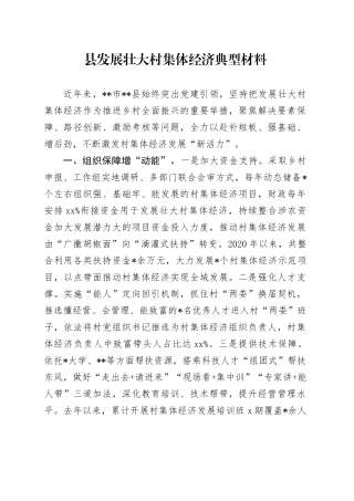 县发展壮大村集体经济典型材料
