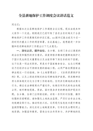县耕地保护工作调度会议讲话20240408