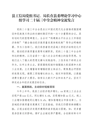 县工信局党组书记、局长在县委理论学习中心组学习二十届三中全会精神交流发言