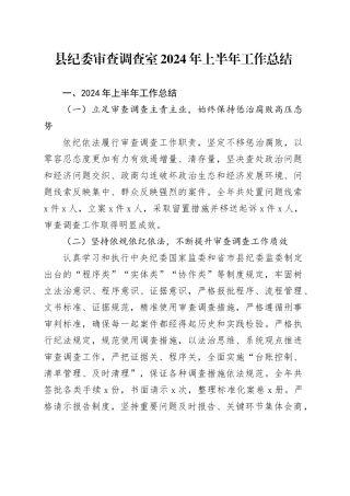 县纪委审查调查室2024年上半年工作总结