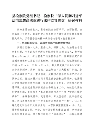 县检察院党组书记、检察长“深入贯彻习近平法治思想高质效履行法律监督职责”研讨材料