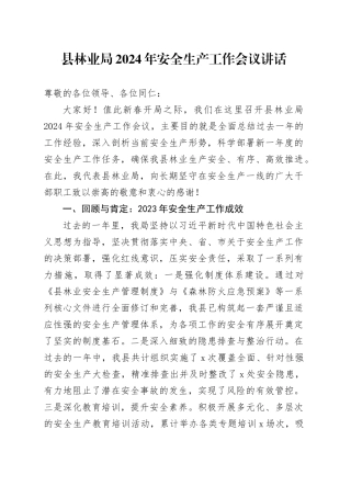 县林业局2024年安全生产工作会议讲话