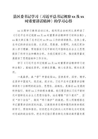 县区委书记学习《习近平总书记视察XX及XX时重要讲话精神》的学习心得