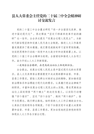 县人大常委会主任党的二十届三中全会精神研讨交流发言