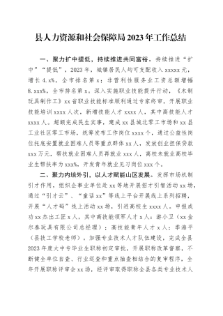 县人力资源和社会保障局2023年工作总结（20240206）