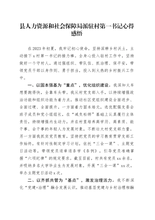 县人力资源和社会保障局派驻村第一书记心得感悟
