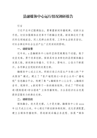 县融媒体中心运行情况调研报告