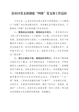 县社区党支部创建“四强”党支部工作总结汇报