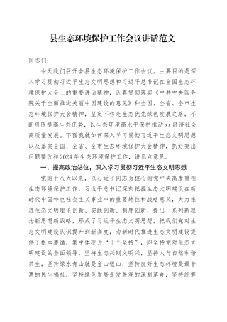 县生态环境保护工作会议讲话20240315