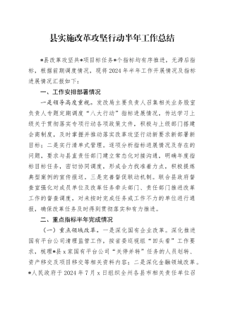 县实施改革攻坚行动半年工作总结