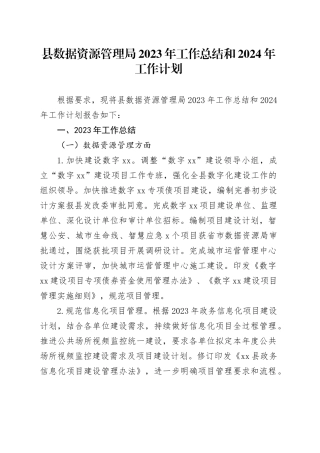 县数据资源管理局2023年工作总结和2024年工作计划（20240118）