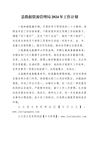 县数据资源管理局2024年工作计划