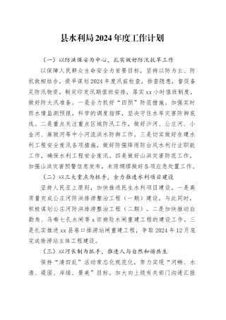 县水利局2024年度工作计划